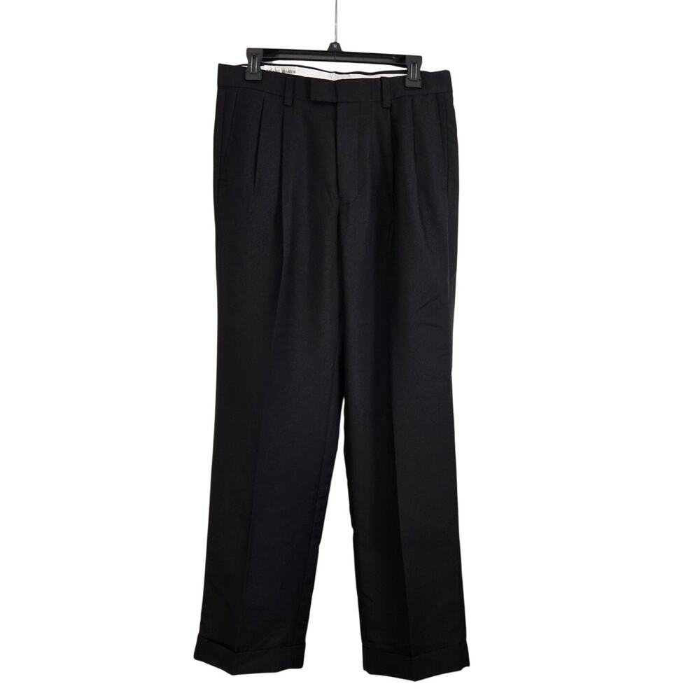 Michael Brandon Classic Pleated Front Black Dress Pants with Cuffed Hem  32x30